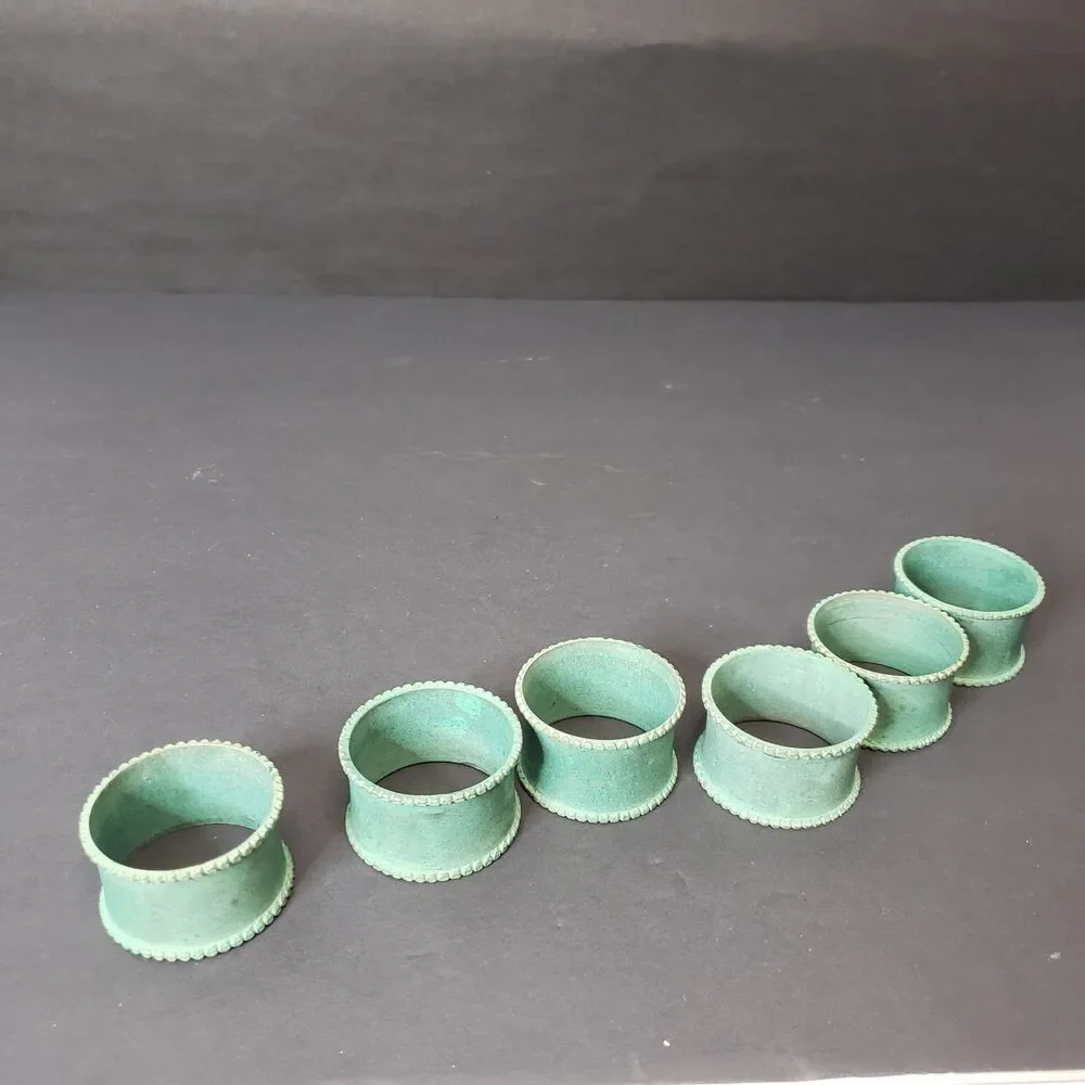Set of 6 Rustic Green Verdigris Copper Napkin Rings Holders Coastal Table Decor